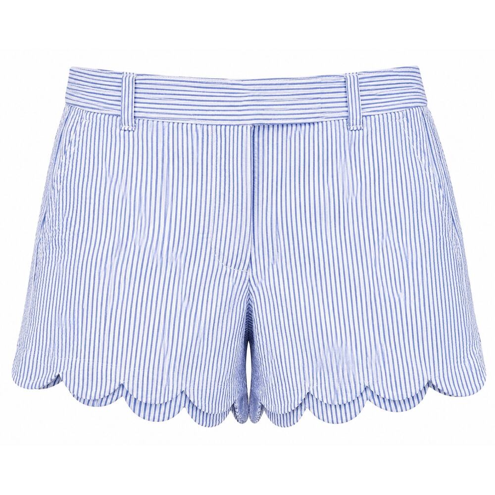 J.Crew Blue White Seersucker Scalloped Hem Shorts Preppy Coastal Summer Size 8